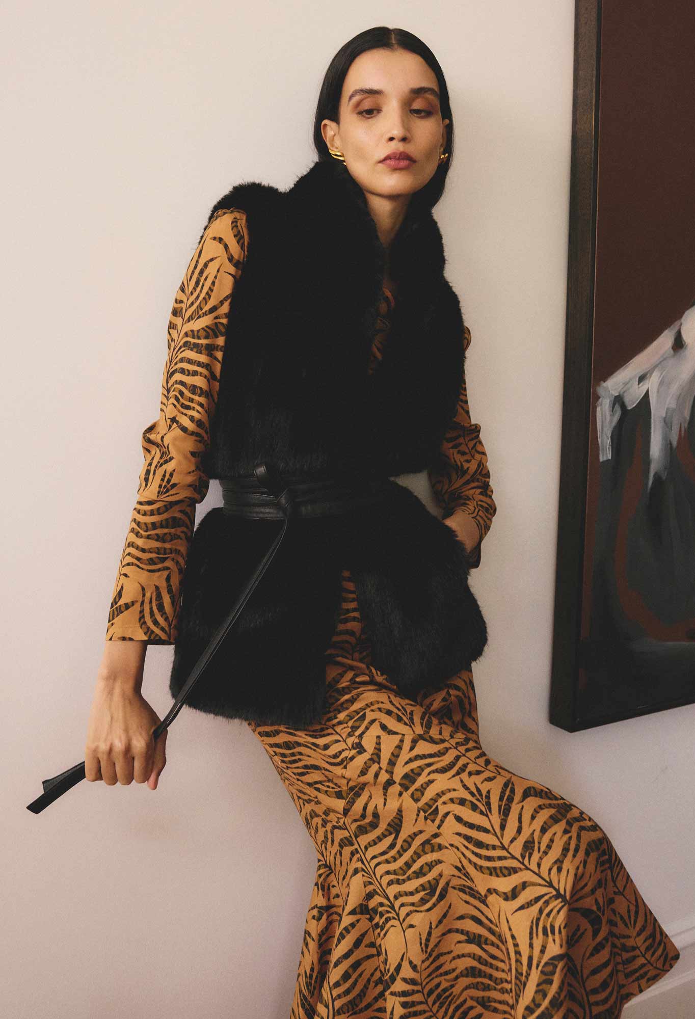 OnceWas Hazel Faux Fur Vest in Black