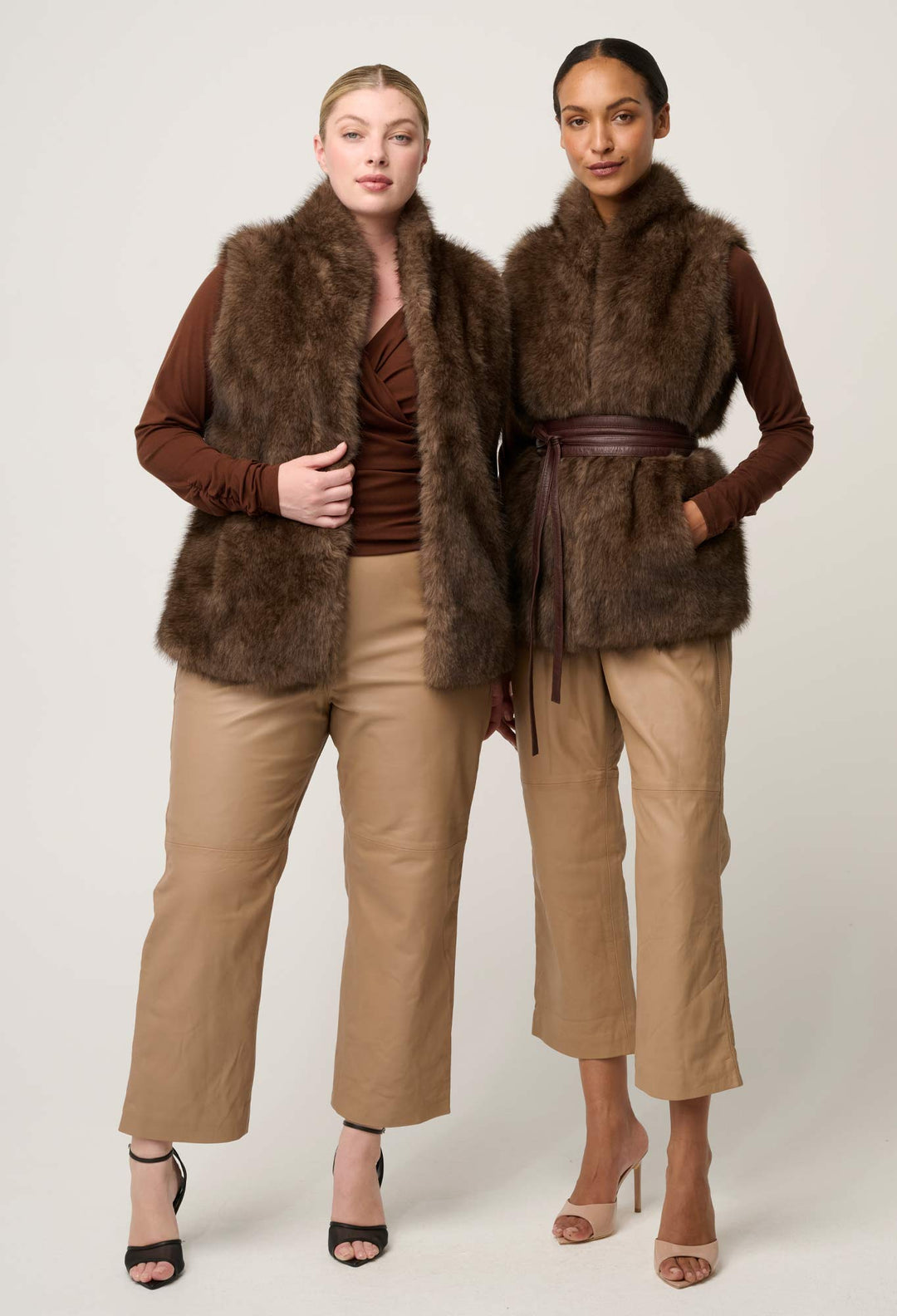 OnceWas Hazel Faux Fur Vest in Walnut