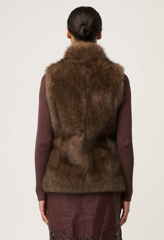 OnceWas Hazel Faux Fur Vest in Walnut
