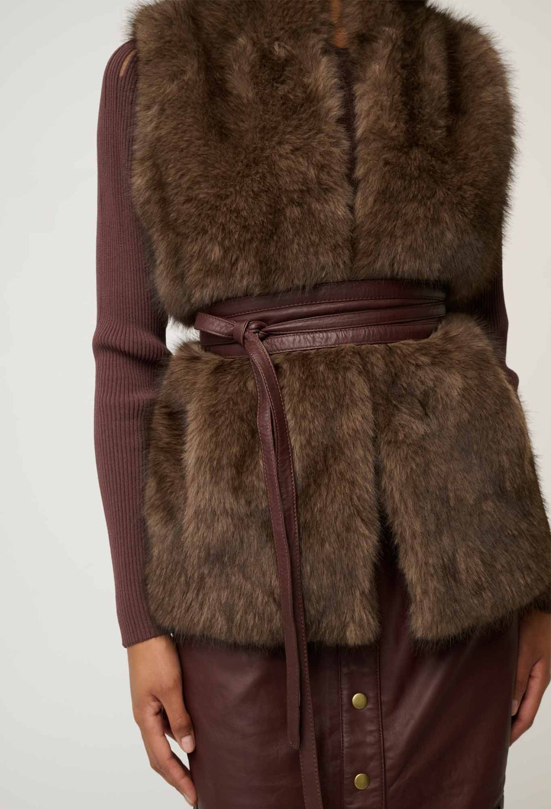 OnceWas Hazel Faux Fur Vest in Walnut