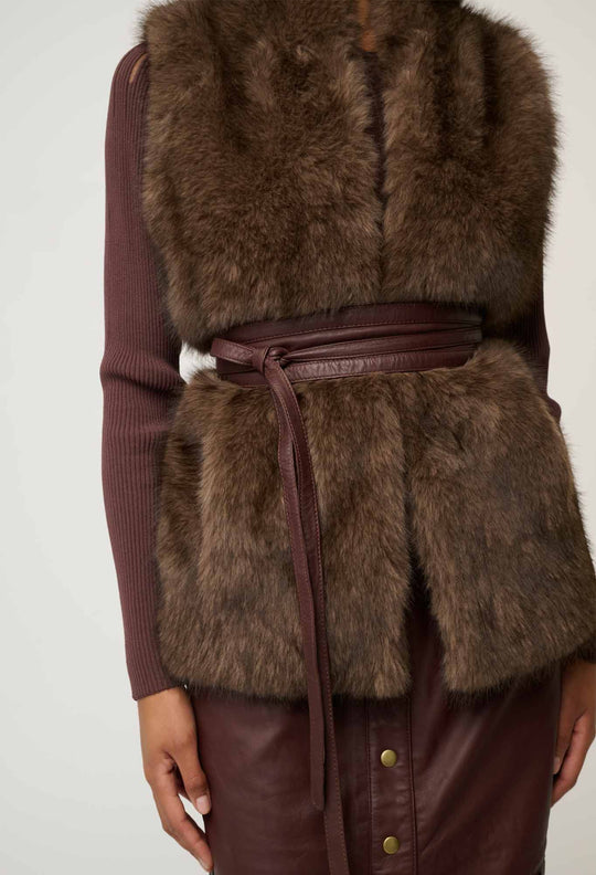 OnceWas Hazel Faux Fur Vest in Walnut