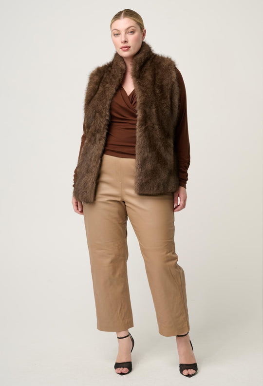 OnceWas Hazel Faux Fur Vest in Walnut