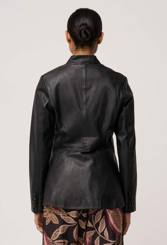 OnceWas Calypso Genuine Leather Panelled Blazer in Black