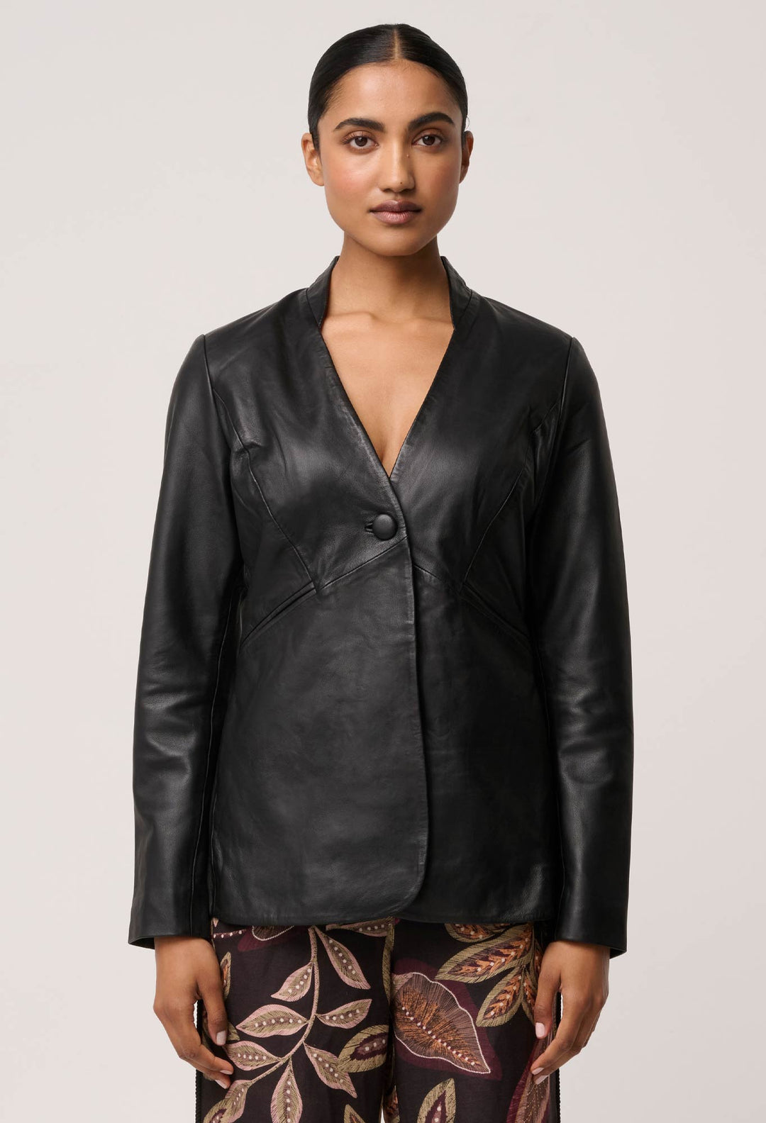 OnceWas Calypso Genuine Leather Panelled Blazer in Black