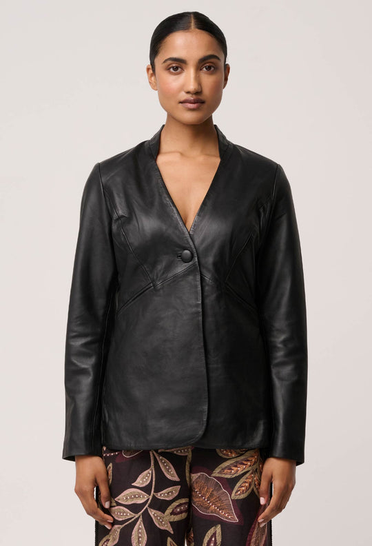 OnceWas Calypso Genuine Leather Panelled Blazer in Black