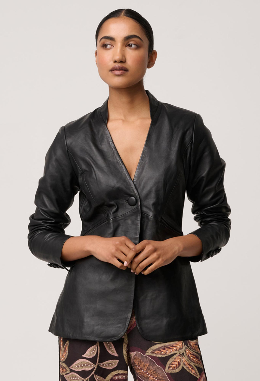 OnceWas Calypso Genuine Leather Panelled Blazer in Black