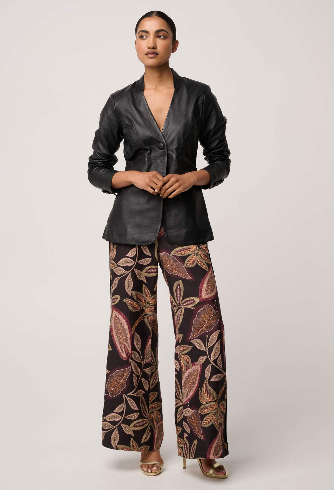 OnceWas Calypso Genuine Leather Panelled Blazer in Black