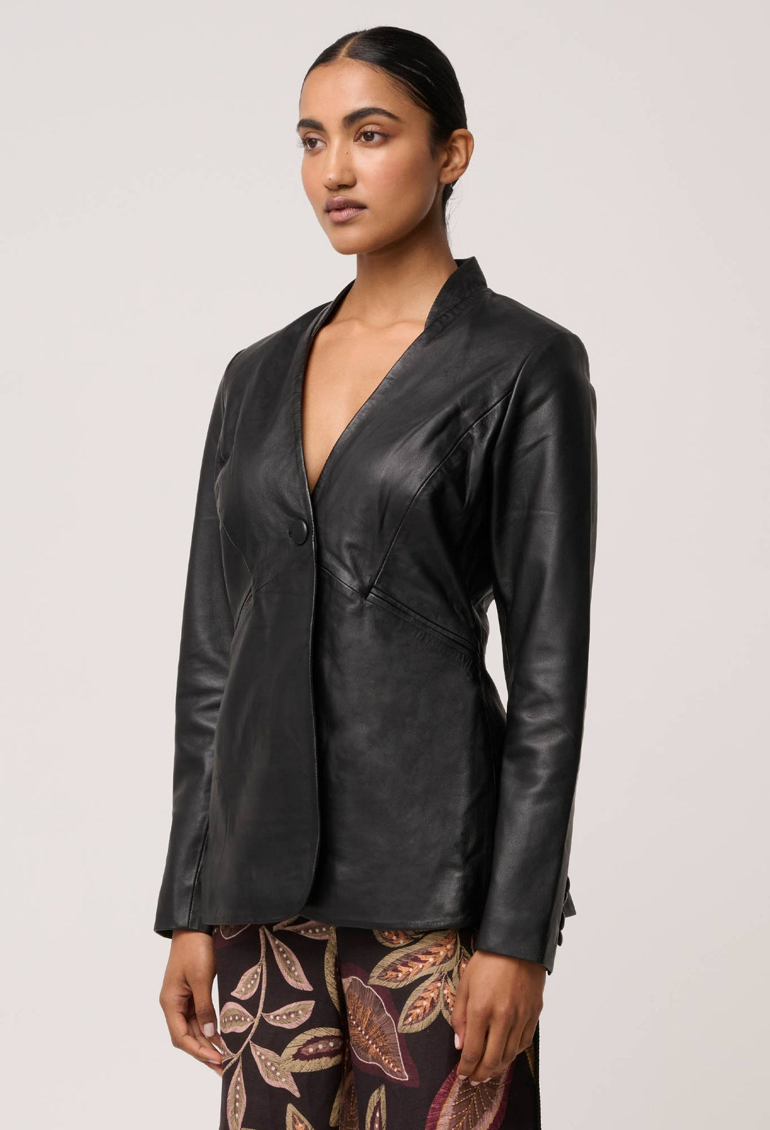 OnceWas Calypso Genuine Leather Panelled Blazer in Black