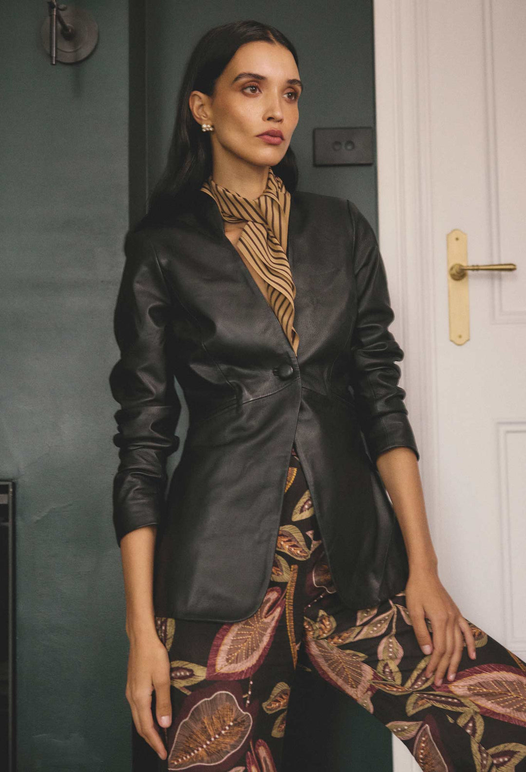 OnceWas Calypso Genuine Leather Panelled Blazer in Black