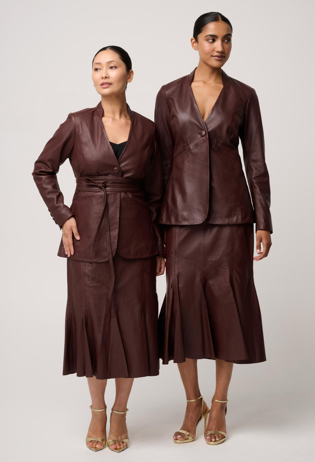 UNDER 5'4 Calypso Genuine Leather Panelled Blazer in Oxblood