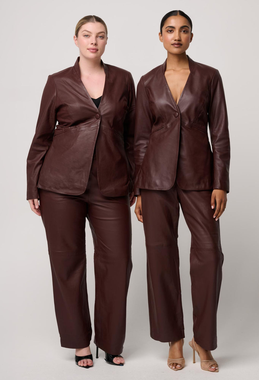 OnceWas Calypso Genuine Leather Panelled Blazer in Oxblood