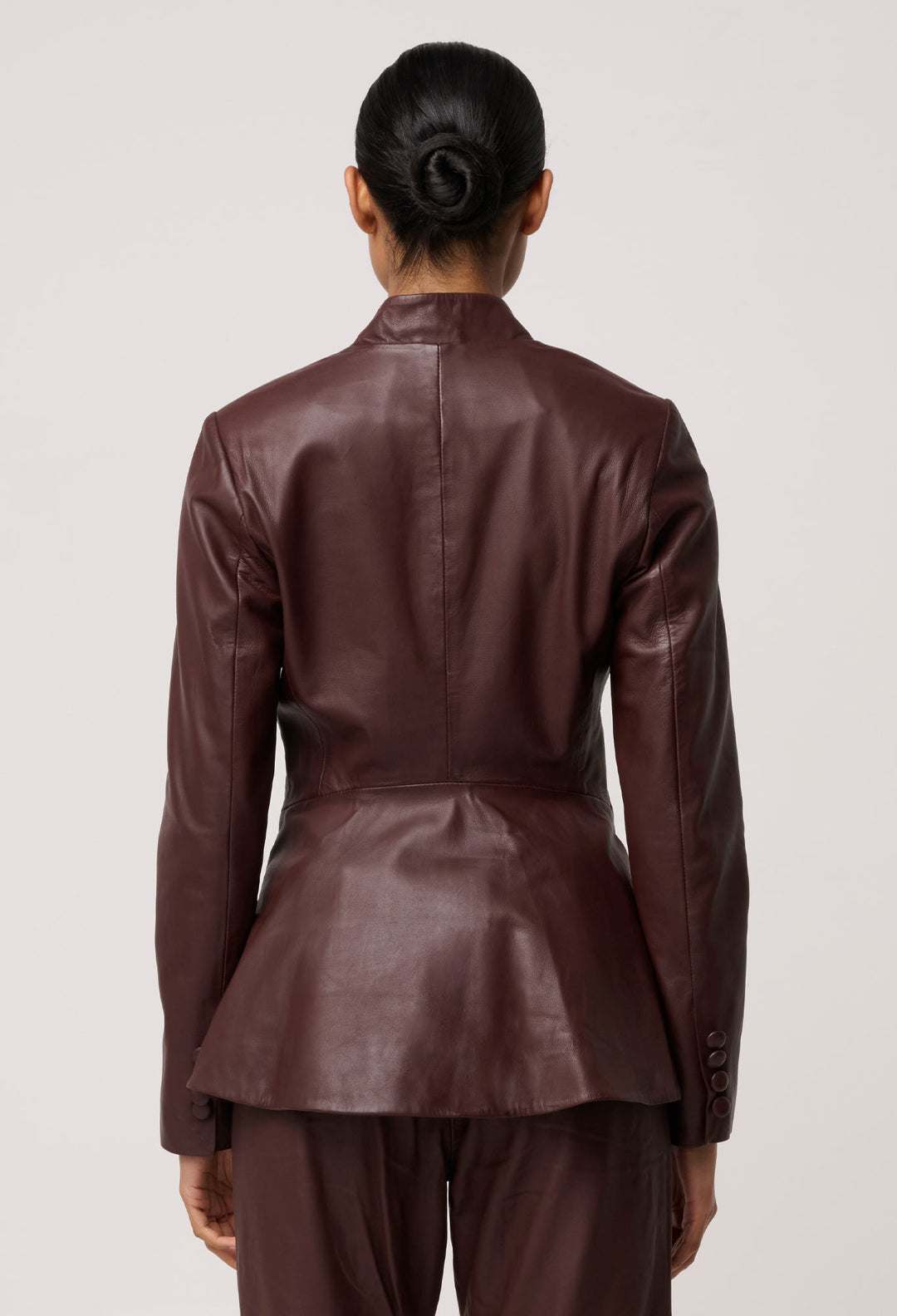 OnceWas Calypso Genuine Leather Panelled Blazer in Oxblood