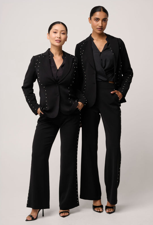 UNDER 5'4 Marcela Pearl Embellished Viscose Stretch Pant in Black