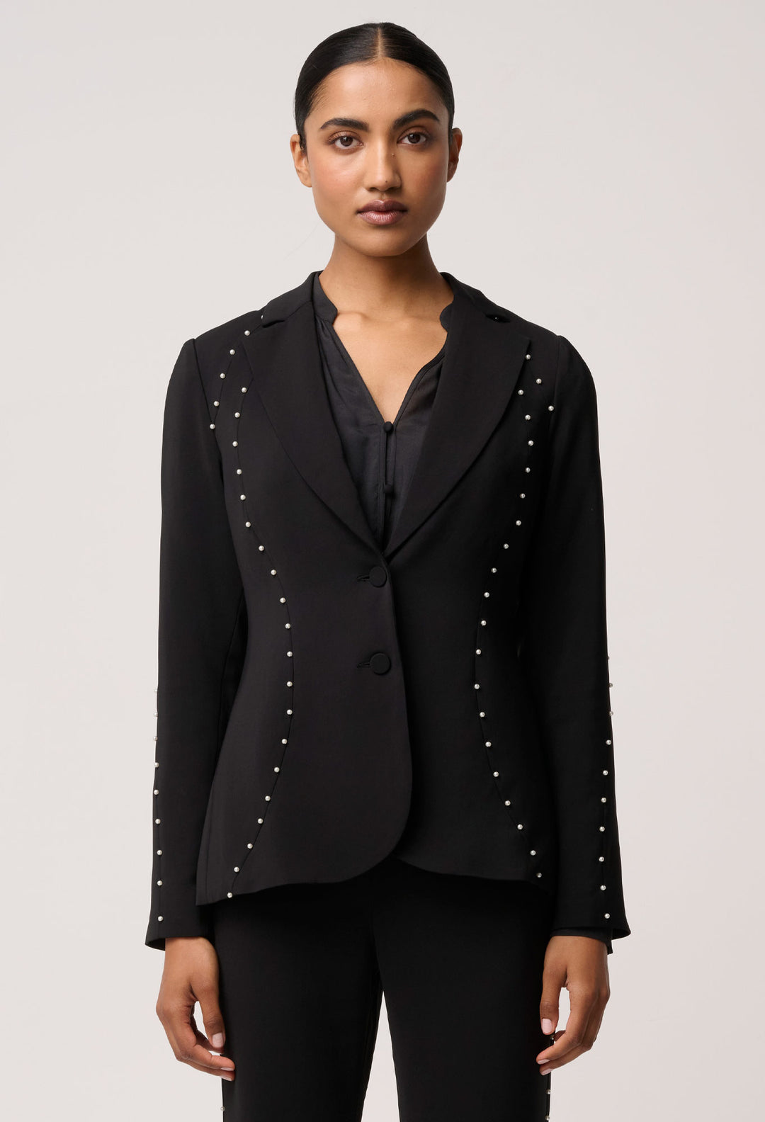 OnceWas Marcela Pearl Embellished Blazer in Black