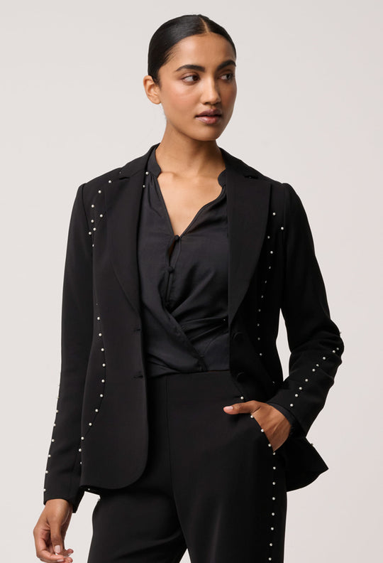 OnceWas Marcela Pearl Embellished Blazer in Black