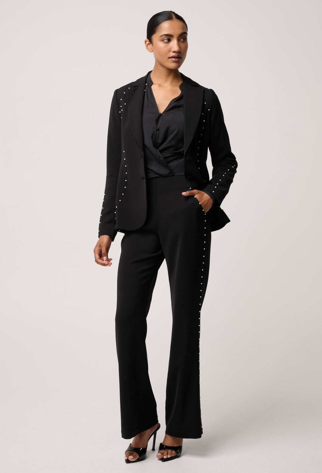 OnceWas Marcela Pearl Embellished Blazer in Black