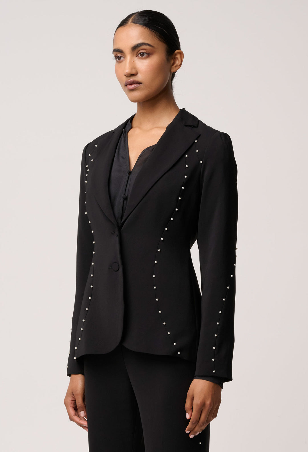 OnceWas Marcela Pearl Embellished Blazer in Black