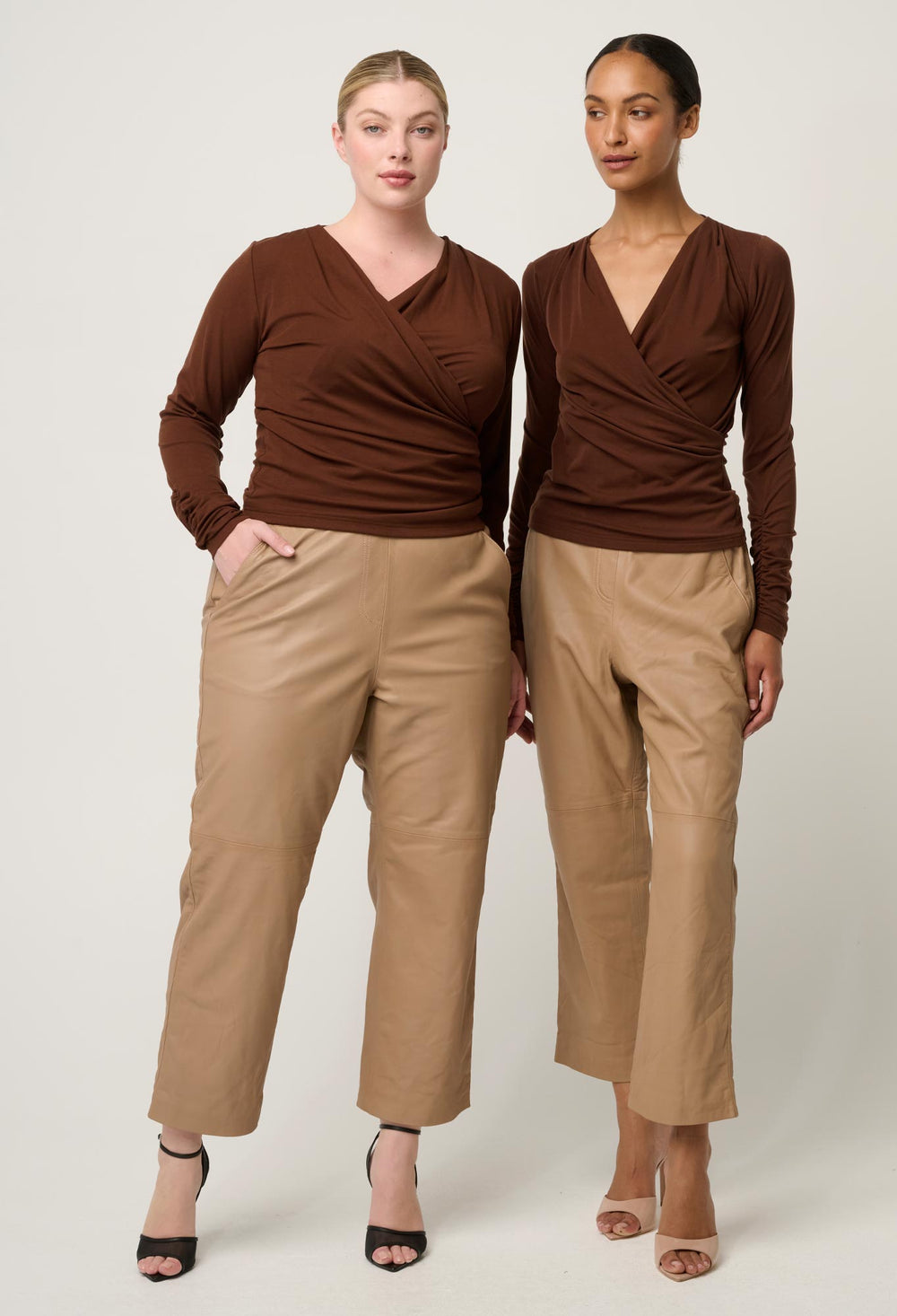 Montoya Leather Elasticated Straight Leg Pant in Wheat