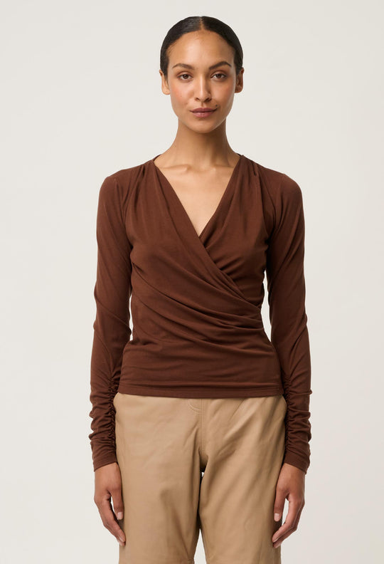 Aster Lyocell Stretch Wrap Top in Mocha
