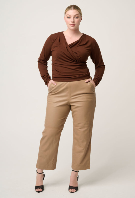 Montoya Leather Elasticated Straight Leg Pant in Wheat
