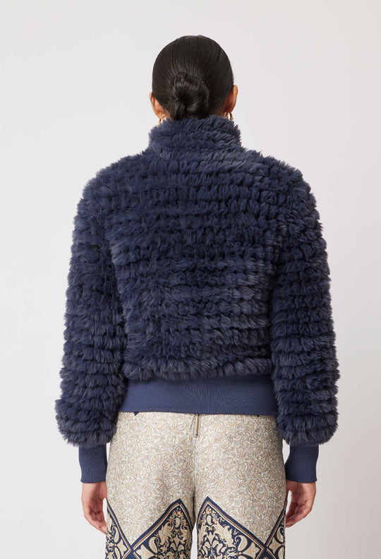 OnceWas Novella Faux Fur Jacket in Navy