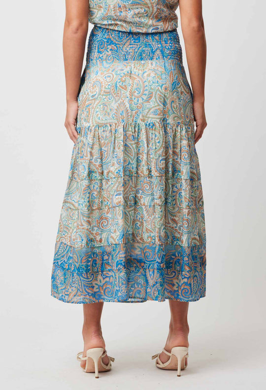 OnceWas Antigua Cotton Silk Skirt in Capri Paisley Print