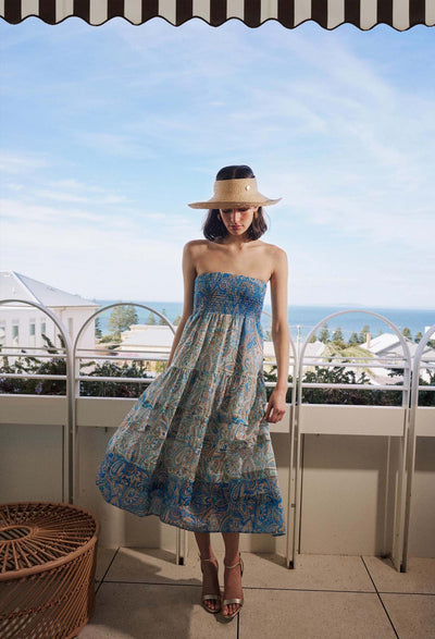 OnceWas Antigua Cotton Silk Skirt in Capri Paisley Print