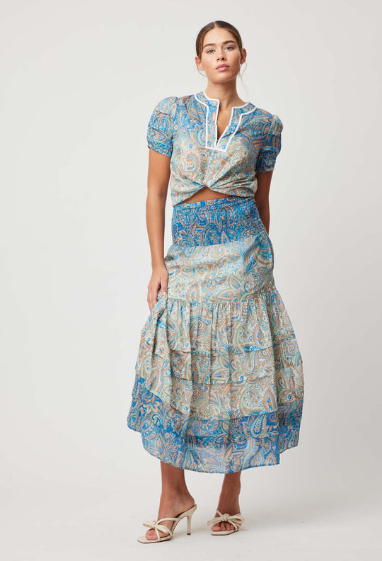 OnceWas Antigua Cotton Silk Skirt in Capri Paisley Print