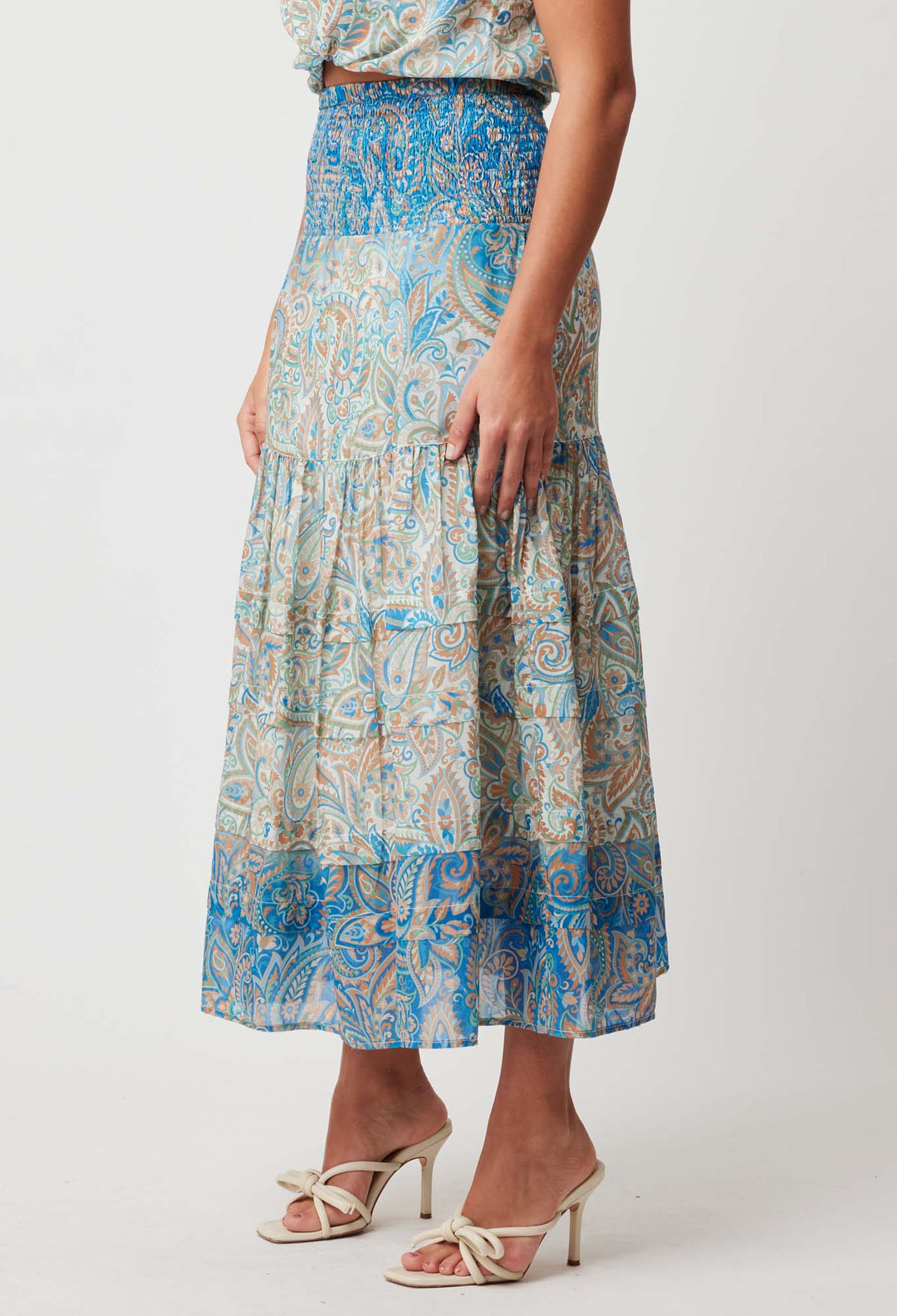 OnceWas Antigua Cotton Silk Skirt in Capri Paisley Print