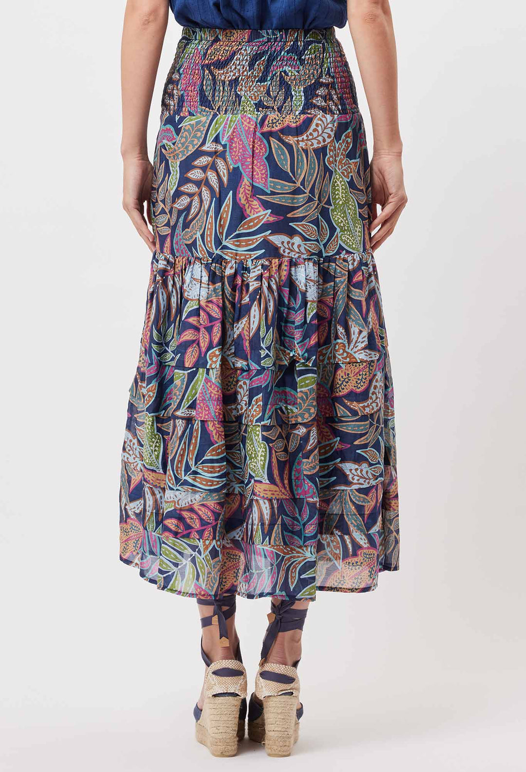 OnceWas Antigua Cotton Silk Maxi Skirt in Fiesta Tropico