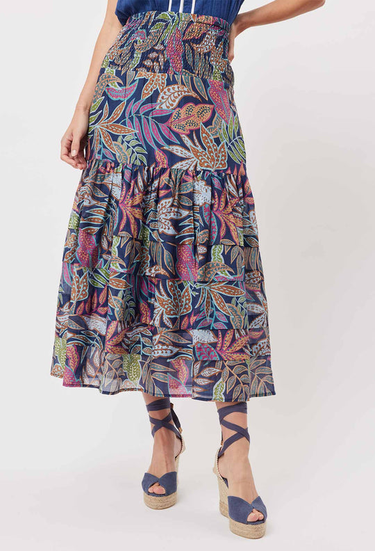 OnceWas Antigua Cotton Silk Maxi Skirt in Fiesta Tropico