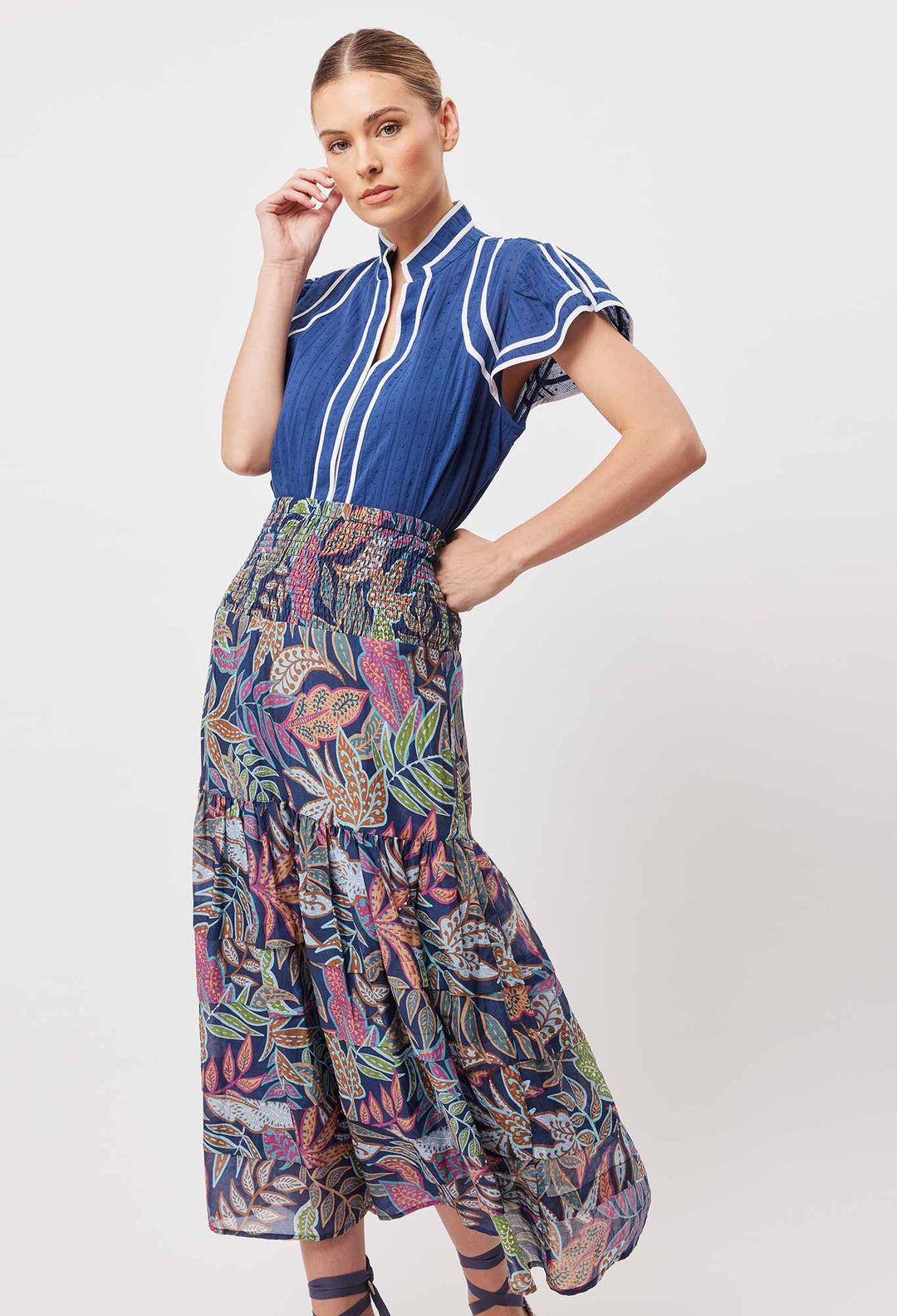 OnceWas Antigua Cotton Silk Maxi Skirt in Fiesta Tropico