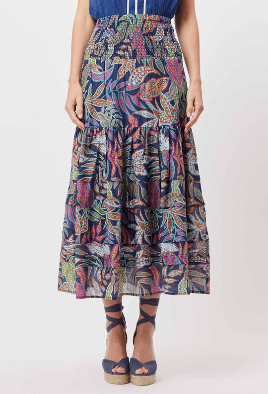 OnceWas Antigua Cotton Silk Maxi Skirt in Fiesta Tropico