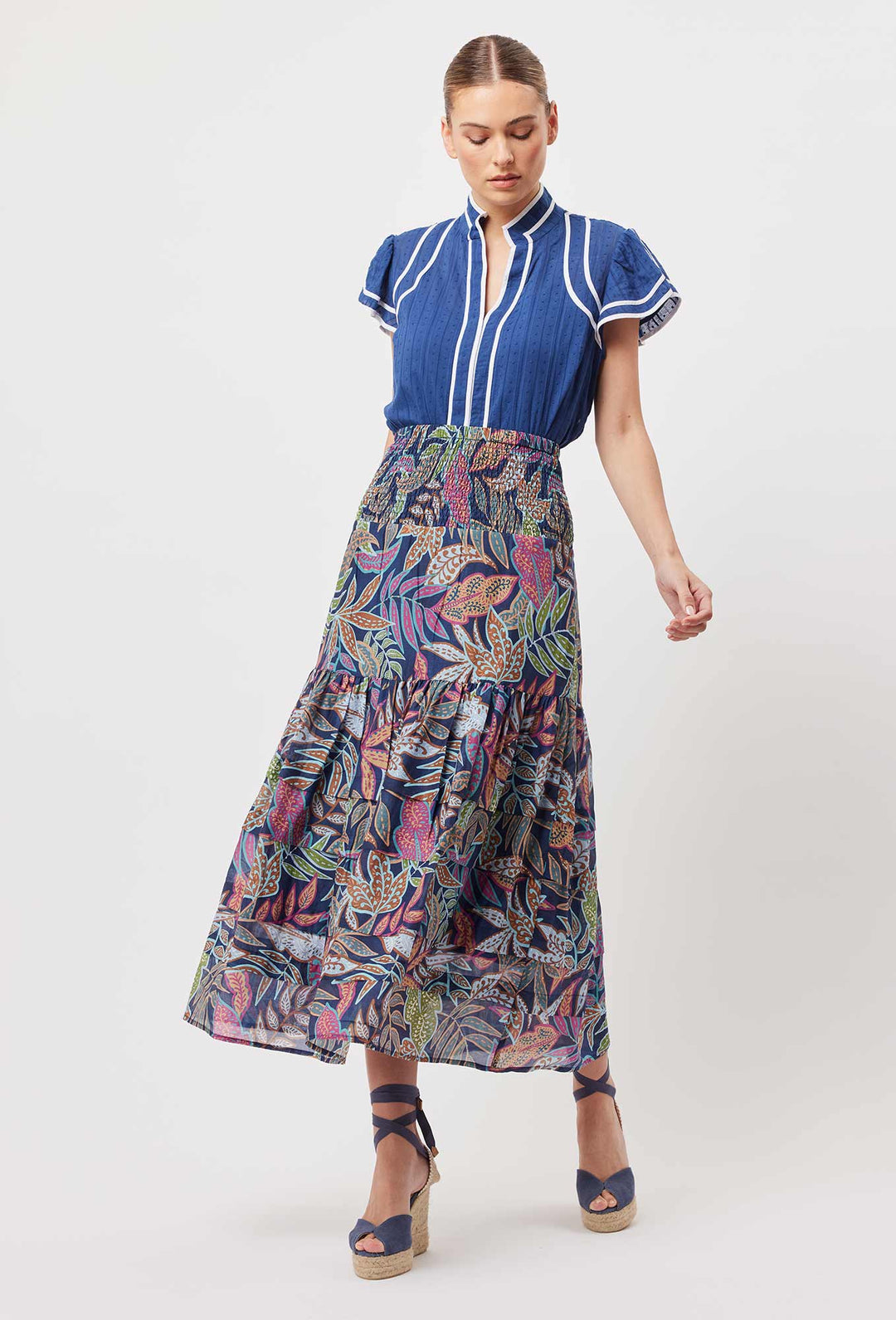 OnceWas Antigua Cotton Silk Maxi Skirt in Fiesta Tropico