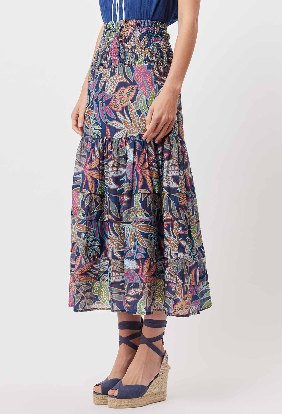 OnceWas Antigua Cotton Silk Maxi Skirt in Fiesta Tropico