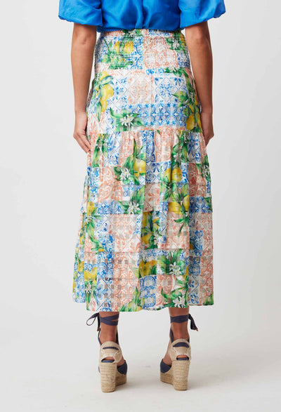 OnceWas Antigua Cotton Silk Skirt in Limonata