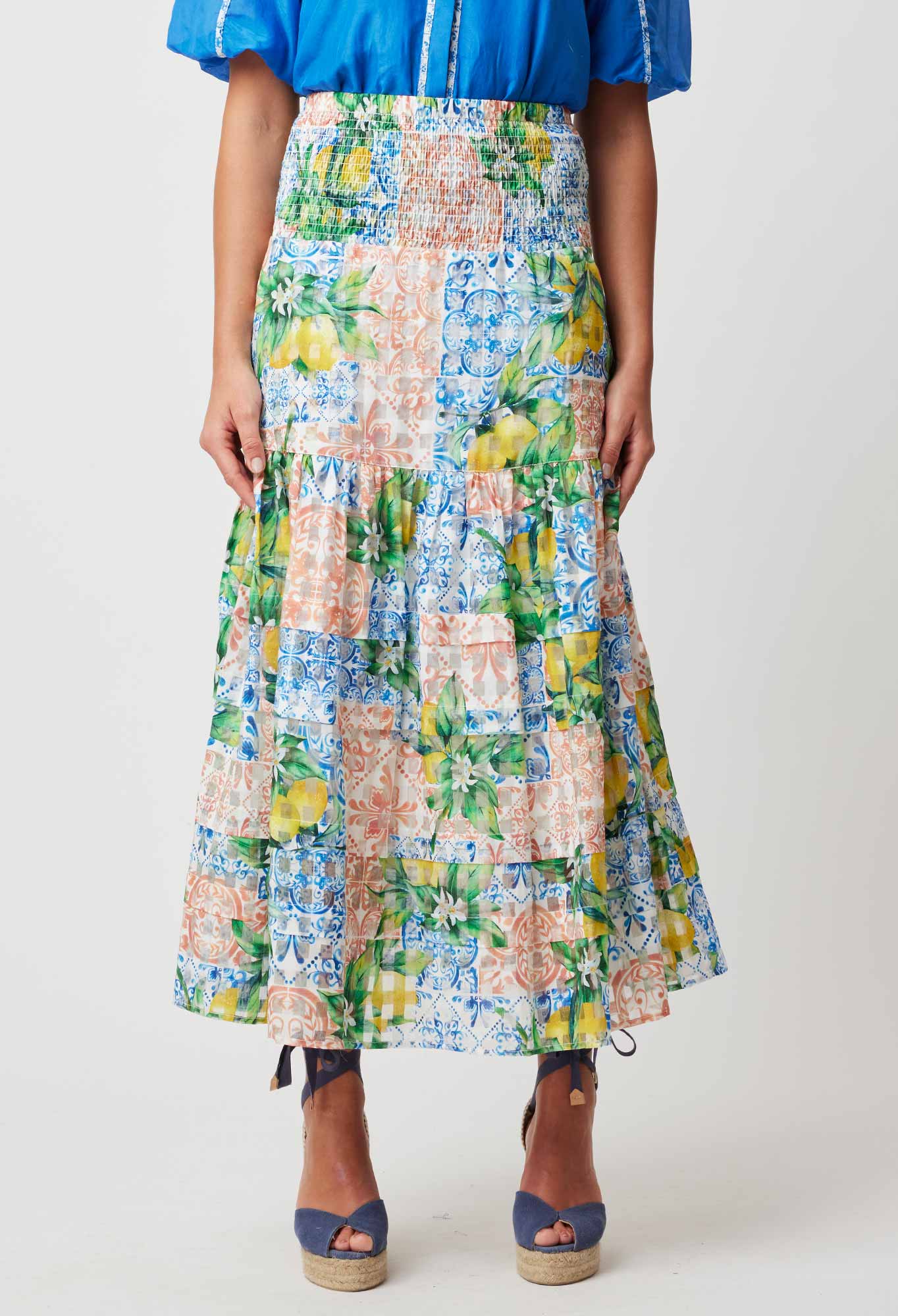 OnceWas Antigua Cotton Silk Skirt in Limonata