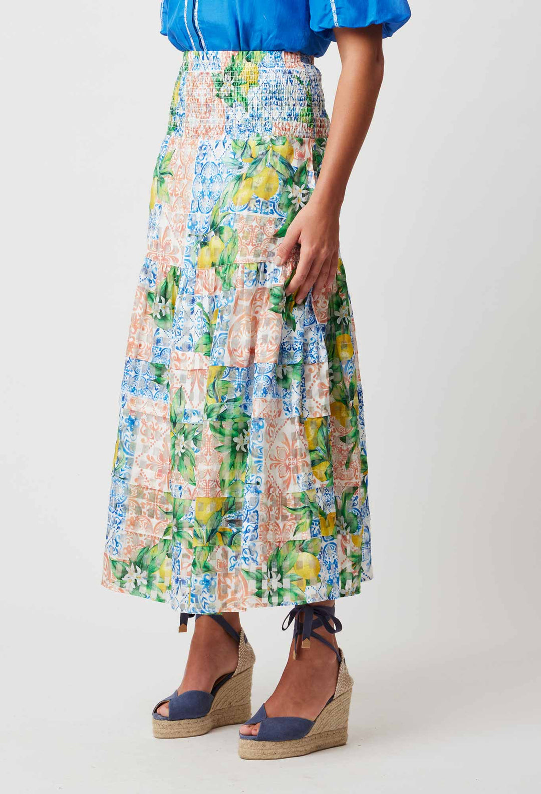 OnceWas Antigua Cotton Silk Skirt in Limonata