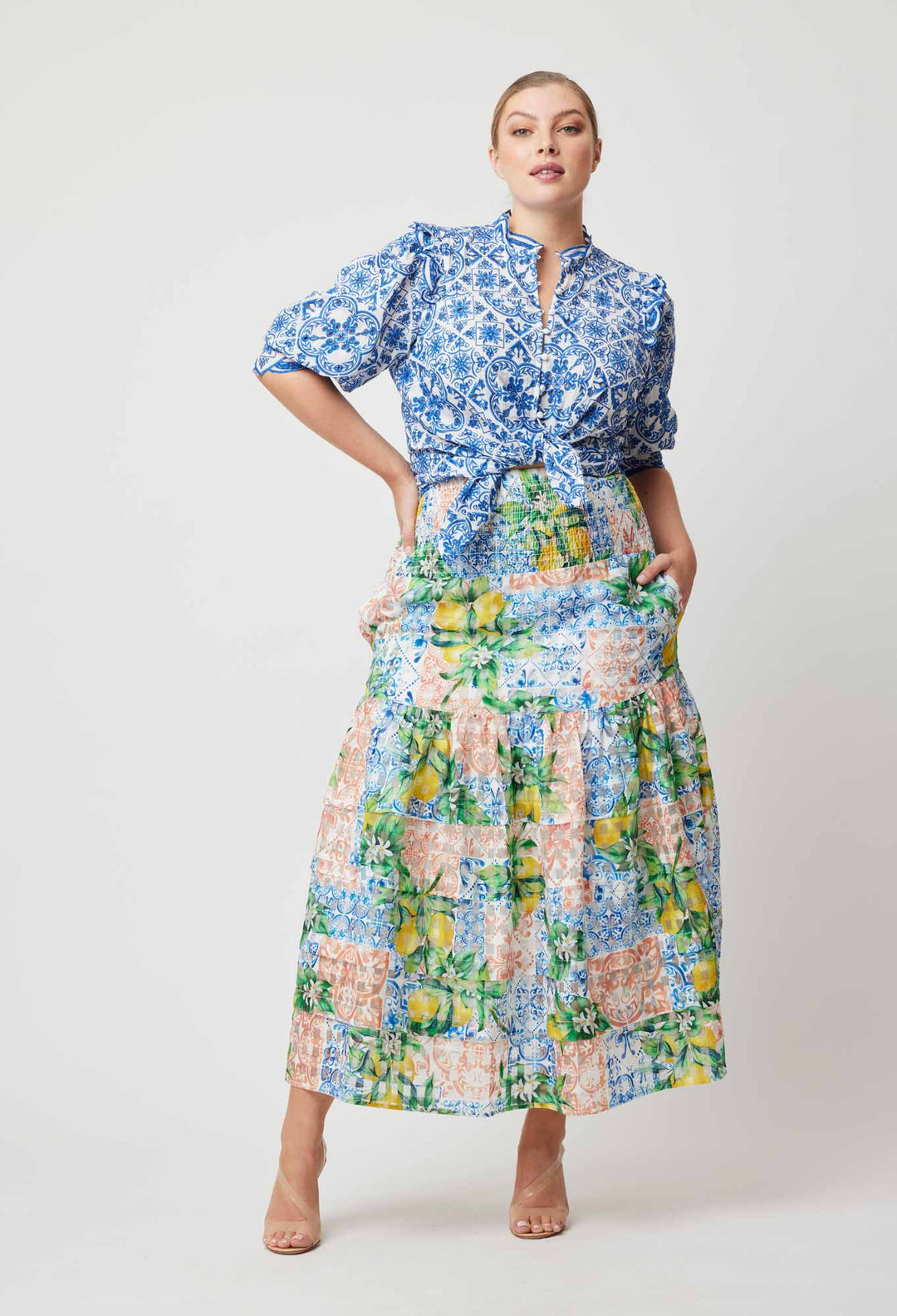 OnceWas Antigua Cotton Silk Skirt in Limonata