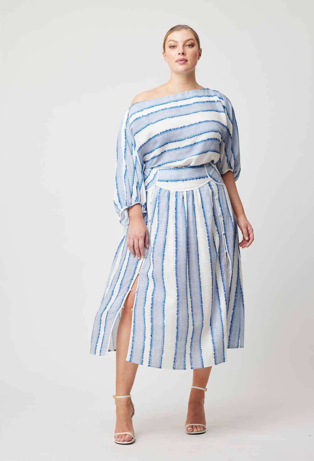 OnceWas Harmony Linen Viscose Skirt in Sorrento Stripe