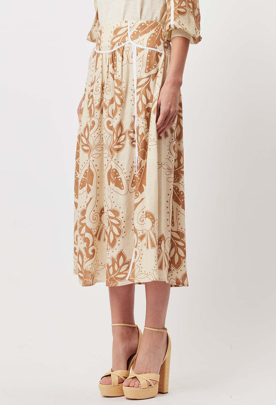 OnceWas Harmony Linen Viscose Skirt in Arena Del Sol