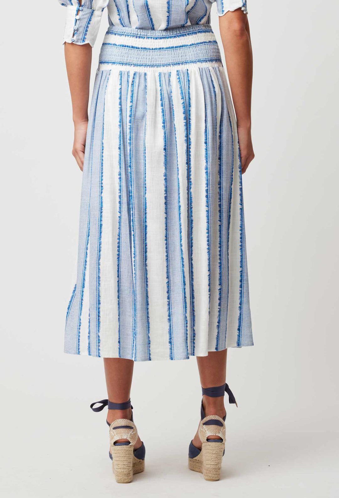 OnceWas Harmony Linen Viscose Skirt in Sorrento Stripe