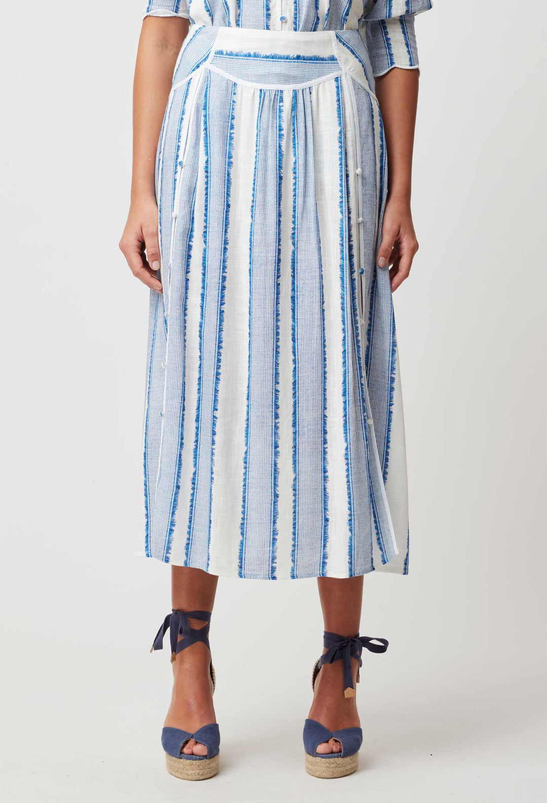 OnceWas Harmony Linen Viscose Skirt in Sorrento Stripe