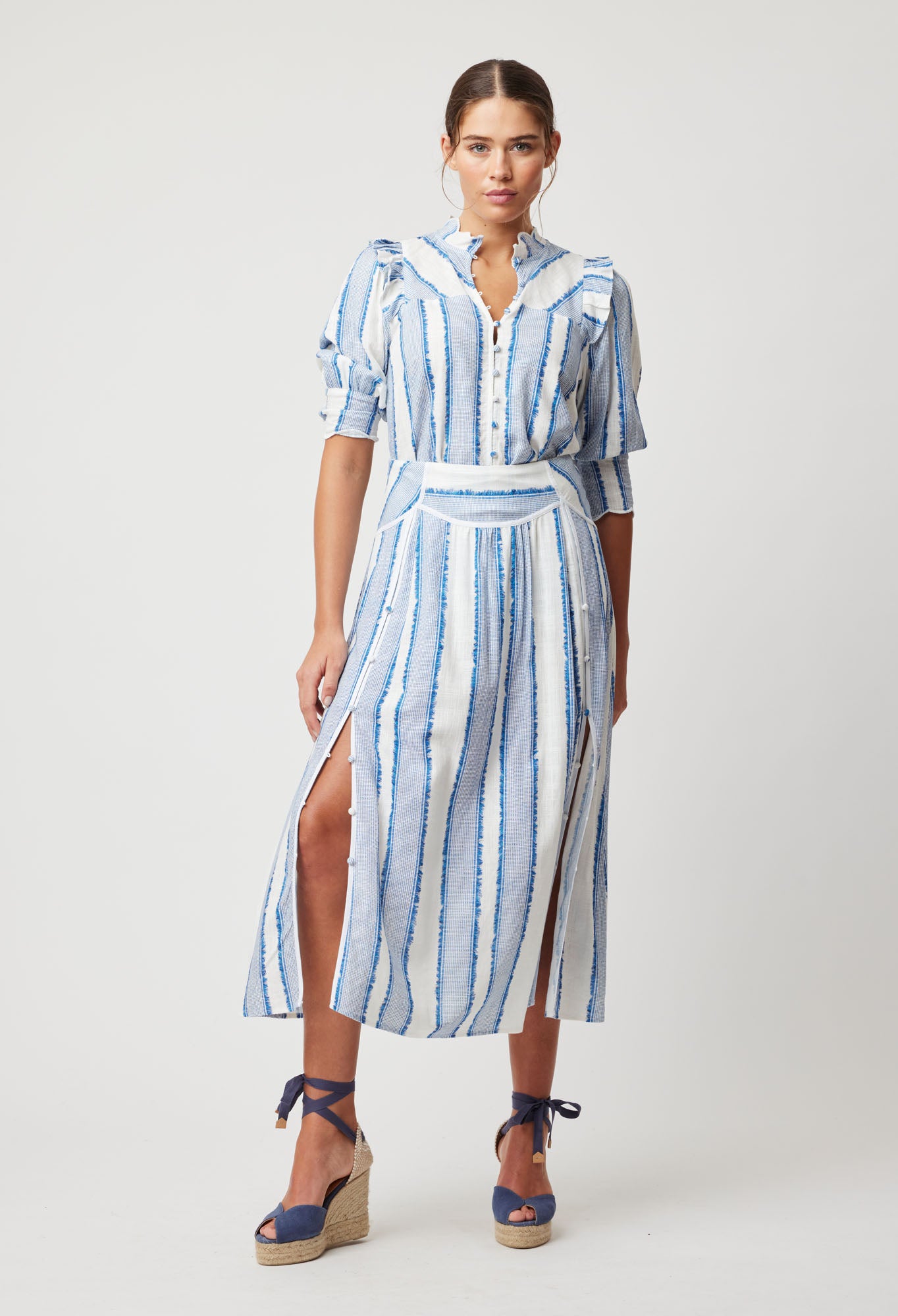 OnceWas Harmony Linen Viscose Skirt in Sorrento Stripe