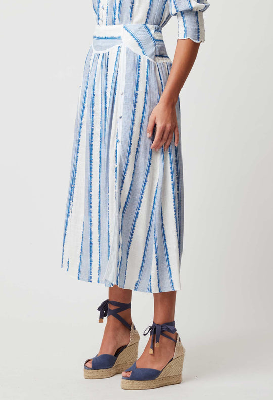 OnceWas Harmony Linen Viscose Skirt in Sorrento Stripe