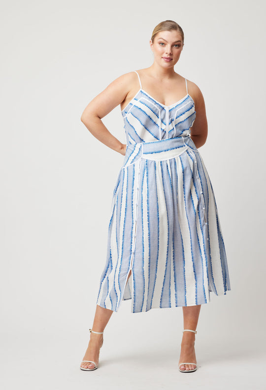 OnceWas Harmony Linen Viscose Skirt in Sorrento Stripe