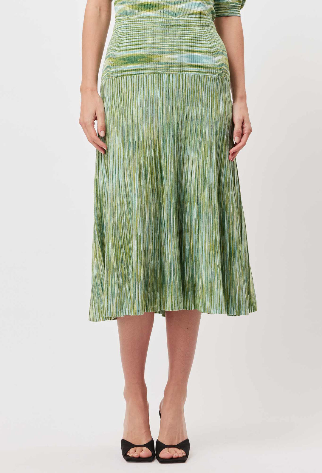 OnceWas Transit Rayon Knit Skirt In Jade Space Dye