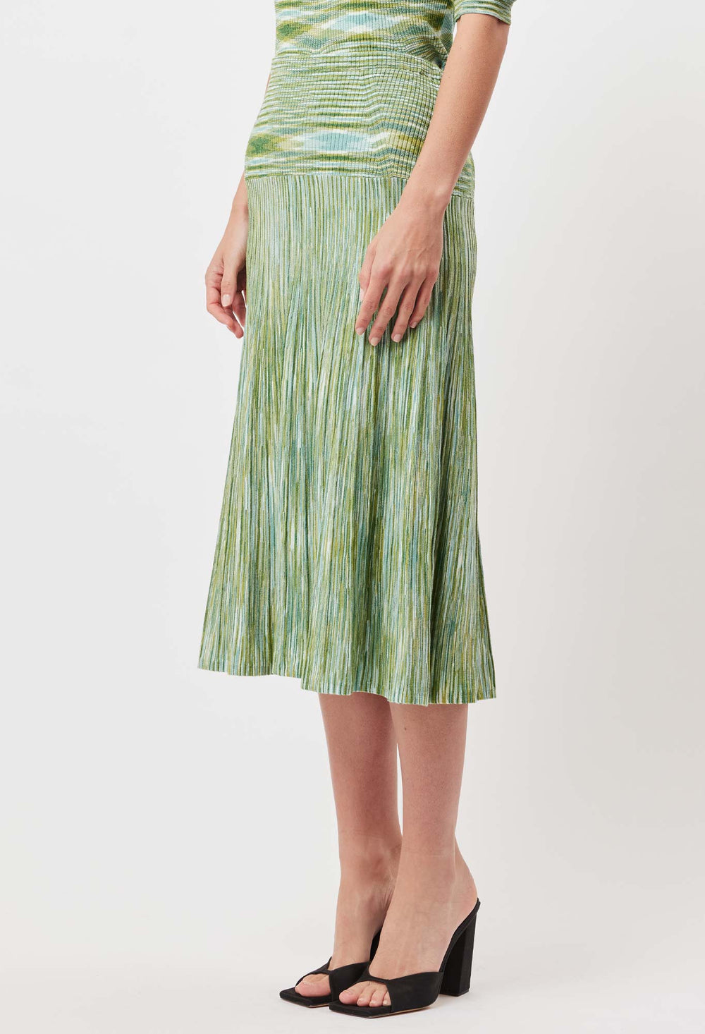 OnceWas Transit Rayon Knit Skirt In Jade Space Dye