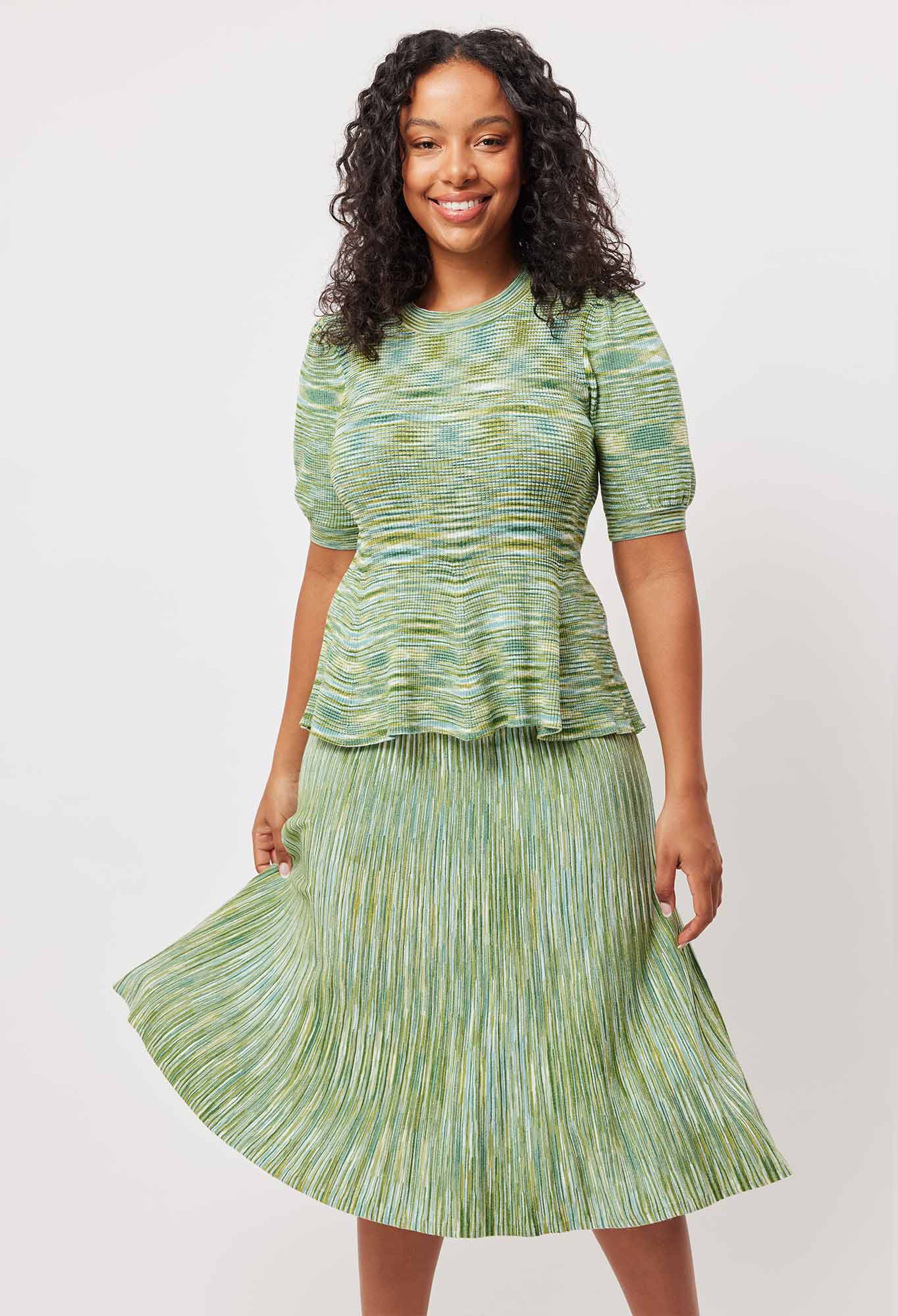 OnceWas Transit Rayon Knit Skirt In Jade Space Dye