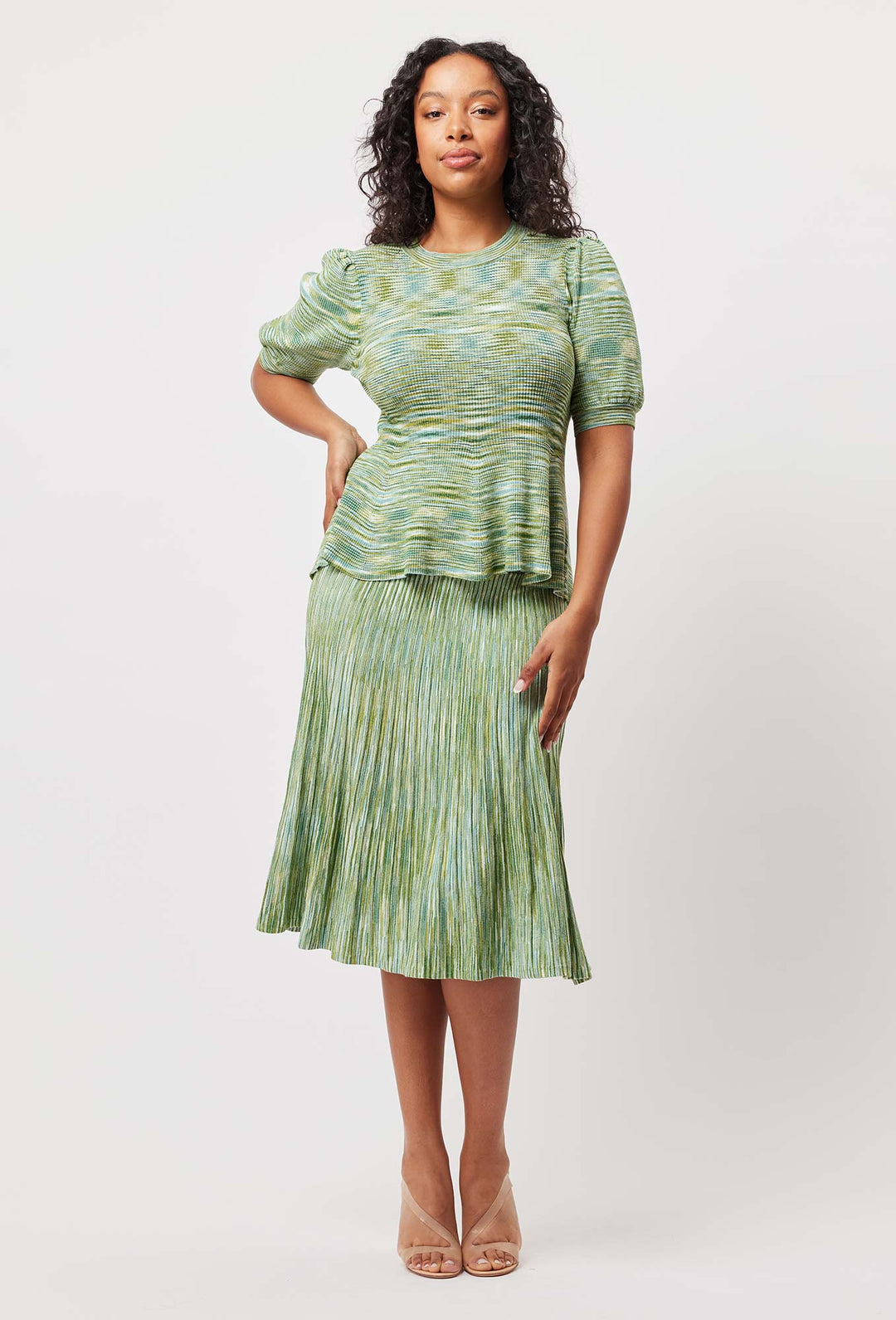 OnceWas Transit Rayon Knit Skirt In Jade Space Dye